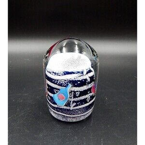 Art Glass Paperweight Mark Lewis '96 Signed 4 Inch Music Notes Guitars Musical